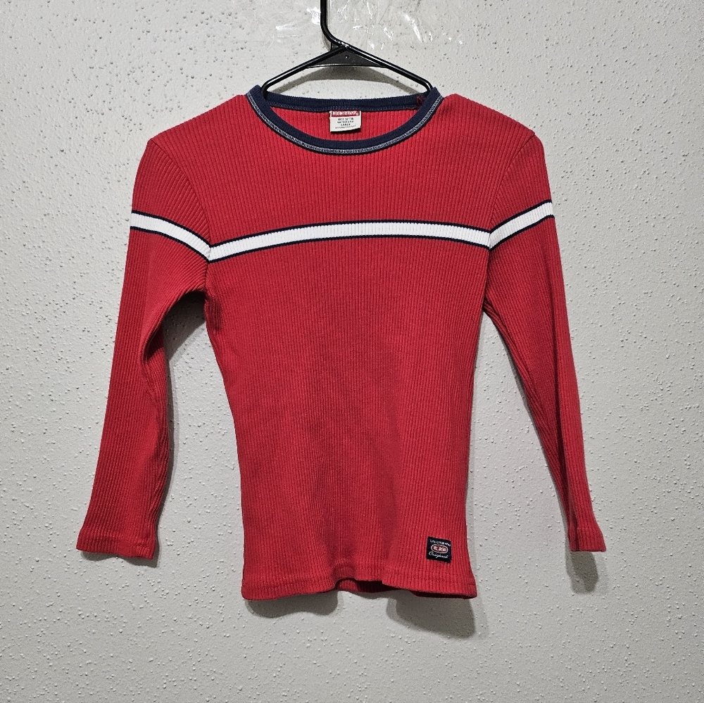 Vintage Unionbay Originals Ribbed Long Sleeve Shirt Red Striped USA Made Y2K (L)